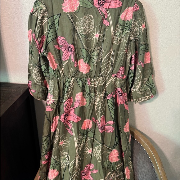 Baltic Born Green and Pink Sundress with Scoop Neck and Bishop Sleeves - Picture 5 of 8